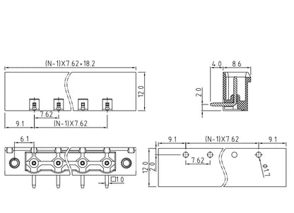QS-762RF PCB Terminal Blocks 7.62mm Pitch 2P-24P 300V 15A Green High Strength Screw Connector With Flange