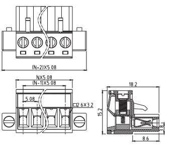 QPV-508F-6P  PCB 300V 15A 5.08mm Pitch Wire Male Plug-In Terminal Block Connector Rated Terminal Block
