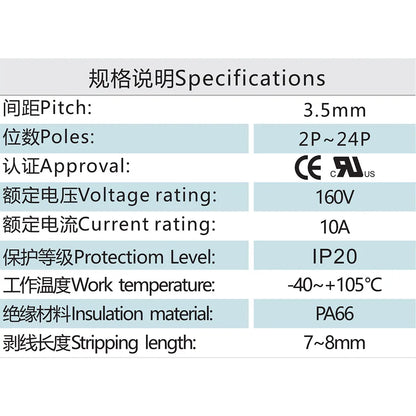 QPN-350L  350mm  IP20  PA66  160V 10A  Terminal Block Connector Rated Terminal Block