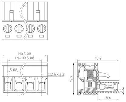 QPS-508T-10P 10 Pole 5.08mm Pitch PCB Mount Screw Terminal Block Connector for PCB Wiring Printed Circuit Board Terminal Blocks