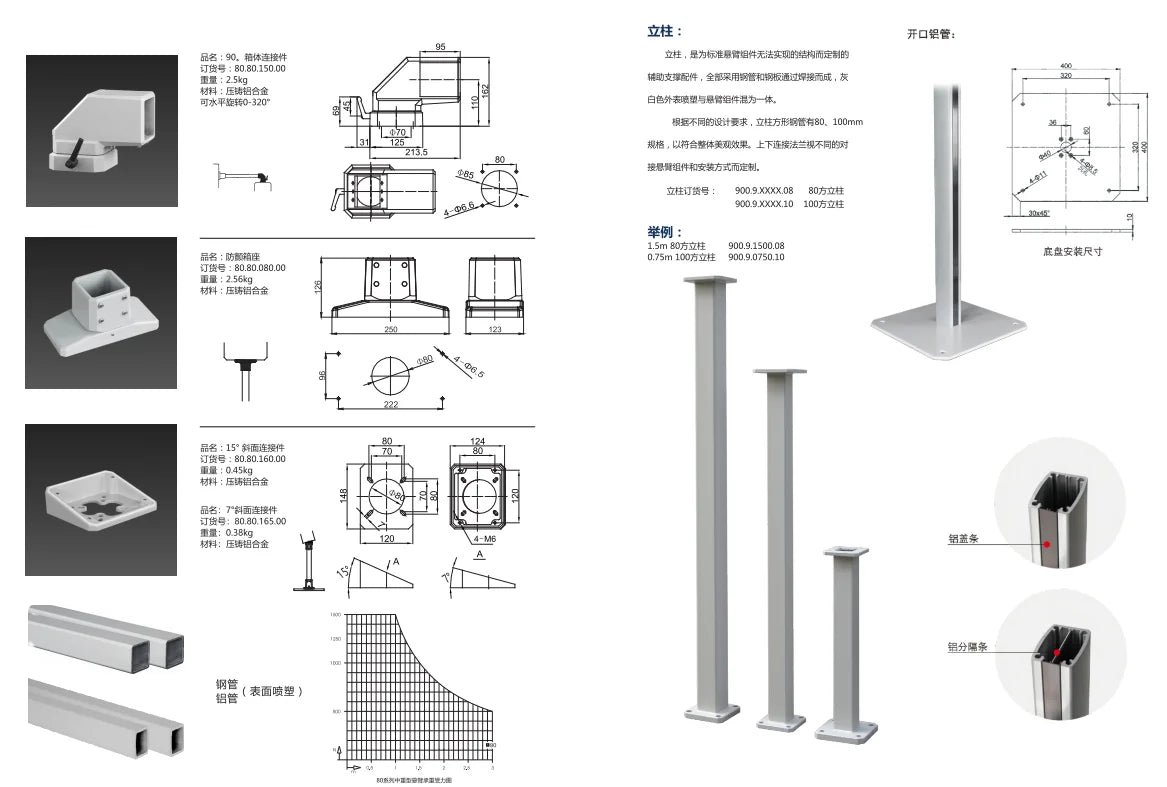 80.80.130.00 Support Arm System Die Casting Aluminium Alloy Cantilever Assembly Suitable for 80*80 Aluminum Tube
