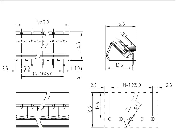 QS-500A  PCB Terminal Blocks 5.00mm Pitch 2P-24P 300V 15A Green High Strength Screw Connector