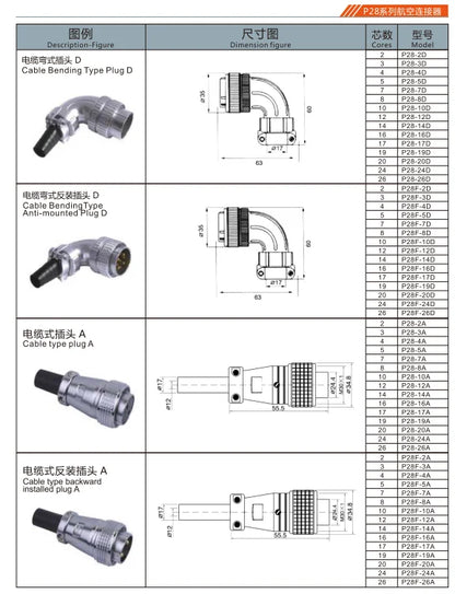 PG28-2A  3/8 Mental Flexible Pipe Plug a Waterproof Connector  2-26 Pin Circular Flange Cable Connector Aviation