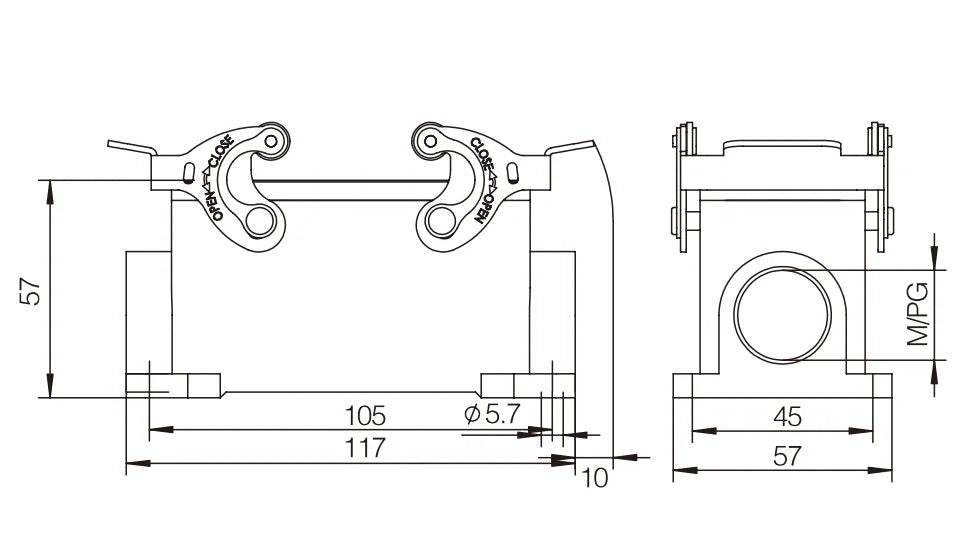 H16B-SG-2L-2M25 Heavy Duty Connector Compact Series Top Entry Protective Hoods Aluminum Housing Copper Contacts
