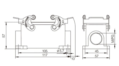 H16B-SG-2L-2M25 Heavy Duty Connector Compact Series Top Entry Protective Hoods Aluminum Housing Copper Contacts
