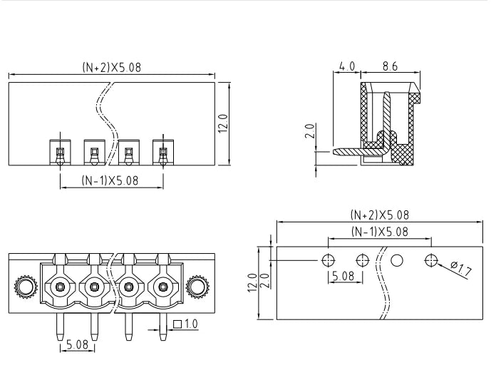 QS-508RF  PCB Terminal Blocks 5.08mm Pitch 2P-24P 300V 15A Green High Strength Screw Connector With Flange