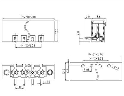 QS-508RF  PCB Terminal Blocks 5.08mm Pitch 2P-24P 300V 15A Green High Strength Screw Connector With Flange
