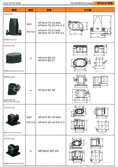 HP3A/H-TE-2T-M20 Heavy Duty Connector Compact Series Top Entry Protective Hoods