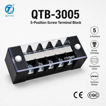 QTB-3005 5 Position Screw Terminal Block 32A 4mm2 Feed Through Power Distribution DIN Rail Mount for Electrical Cabinet