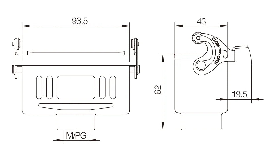 H16B-DJK-1L-M25 Heavy Duty Industrial Connector Compact Series Top Entry Protective Hoods Aluminum Housing Copper Contacts