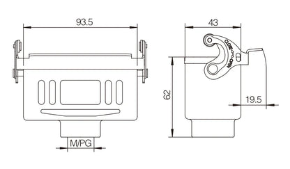 H16B-DJK-1L-M25 Heavy Duty Industrial Connector Compact Series Top Entry Protective Hoods Aluminum Housing Copper Contacts