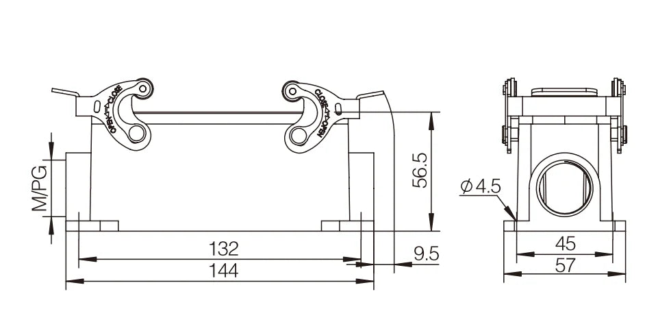 H24B-SG-2L-M25 Industrial Heavy Duty Connector Compact Series Top Entry Protective Hoods Aluminum Housing Copper Contacts