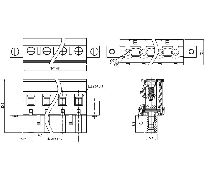 QPRA-762F 7.62mm Pitch 2P-24P 300v 15A High Strength Spring Wire Strong Shock Resistance Plug PCB Terminal Connector Blocks