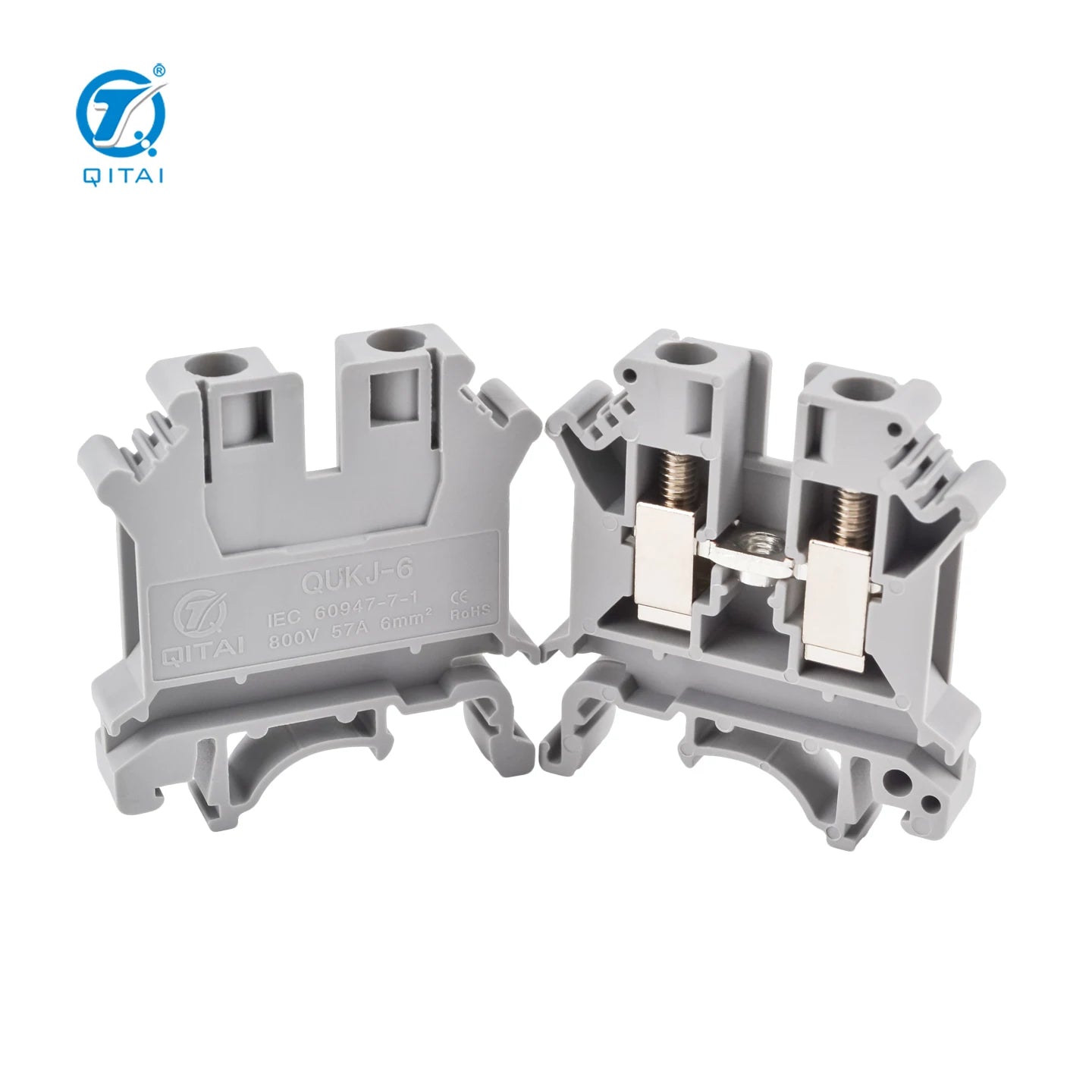 QUKJ-6 Din Rail Screw Terminal Blocks 800V 6mm Din Rail Terminals Screw Clamp Type Terminals Uk Terminal Block Screw Blocks
