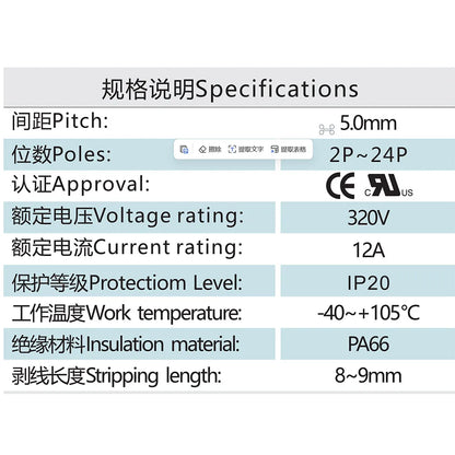 QNS-500  500mm 320V 12A   IP20  PA66  160V 10A  Terminal Block Connector Rated Terminal Block