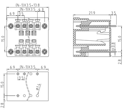 3.50 mm Double Layer PCB Terminal Block Connector QSD-350VF 2P-24P Plug-in Type Green Screw Terminal Block with Flange