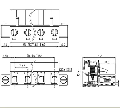 QPV-762F 7.62mm Pitch 2-24P 300v 15A M3.0 Screw Green High Strength QPV Series Male Plug PCB Terminal Blocks With Flange