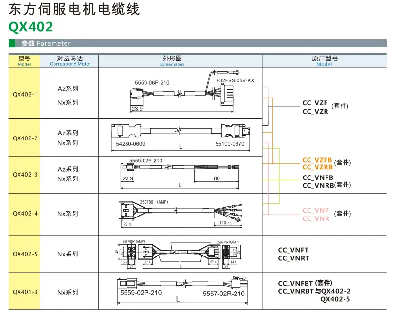 QX402 Servo Motor Cable AZ NX Series PLC Cable Safe Soft Electrical Wire Extension Cable