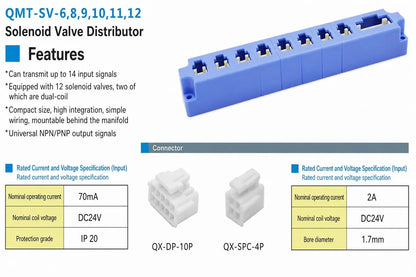 QMT-SV8 8 Way Solenoid Valve Island Manifold Terminal Block DC24V 70mA NPN PNP DIN Rail for Factory Automation Machine