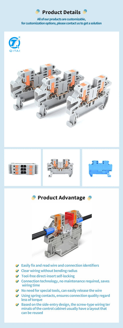 QPTV- 2.5/2-2  PTTBV 2,5 - Double-level Push-in Connection Terminal Block Wire Sell Building Link Industry Wiring Connectors