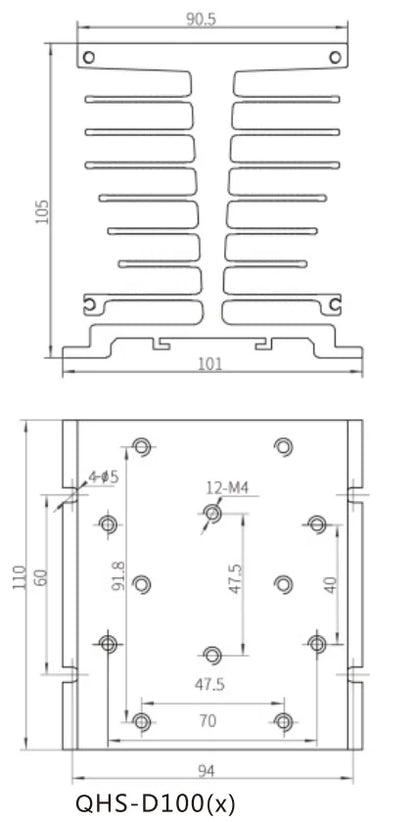 QHS-D100 50mm Aluminum Heat Sink Heatsinks for Single Phase SSR Solid State Relay