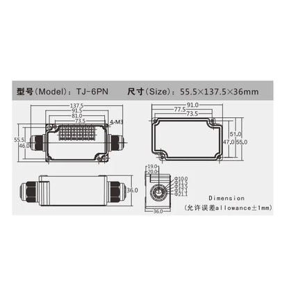 TJ-6PN  IP67 Waterproof Junction Box 6 Terminal Blocks With Explosion-proof Cable Gland Waterproof Gland