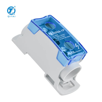 QFJ250A-1P Power Distribution Module 250A 1000V High Current Terminal Block with Transparent PC Cover PA66