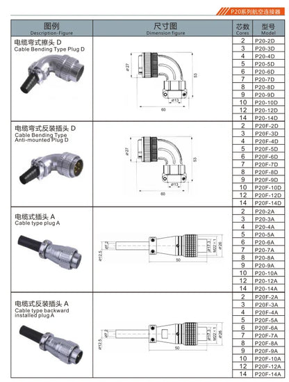 P20-12H High Quality Connector Circular Plastic Socket with Waterproof Copper Contacts Power Applications