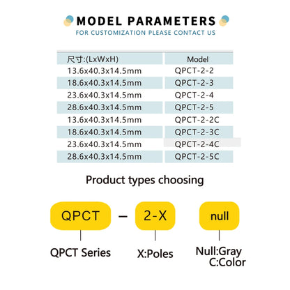 QPCT-2 Series 2/3/4/5 Pin Mini Wire Quick Auto Wiring Lever Electrical Connectors Push in Terminal Blocks for Home Decoration