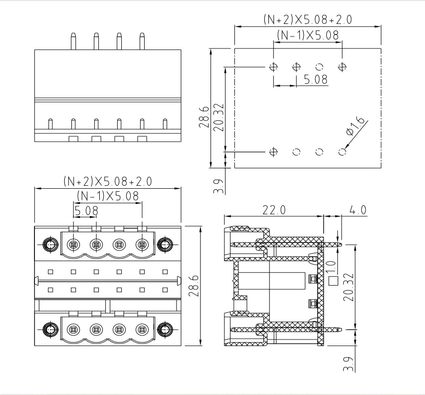 QSD-508VF  5.08mm  Double Layer 2P-24P Socket Terminal Block Connector PCB Plug-in Type Green Terminal Block With Flange