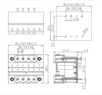 QSD-508VF  5.08mm  Double Layer 2P-24P Socket Terminal Block Connector PCB Plug-in Type Green Terminal Block With Flange