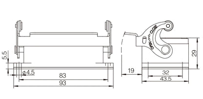 H10B-ST-1L Industrial Heavy Duty Connector Compact Series Top Entry Protective Hoods with Copper Contact 10A 250V