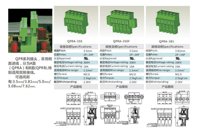 QPRA-762F 7.62mm Pitch 2P-24P 300v 15A High Strength Spring Wire Strong Shock Resistance Plug PCB Terminal Connector Blocks