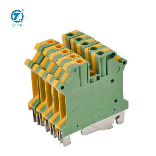 QUKJ-4JD USLKG 5 Protective Conductor Brass Ground Terminal Block 4mm2 Copper Screw Connection 2 Contacts Din Rail Grounding