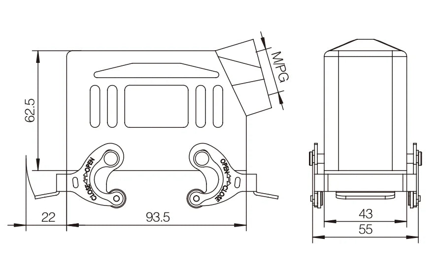 H16B-SK-2L-PG21 Heavy Duty Connector Compact Series Top Entry Protective Hoods Aluminum Housing