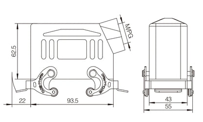 H16B-SK-2L-PG21 Heavy Duty Connector Compact Series Top Entry Protective Hoods Aluminum Housing