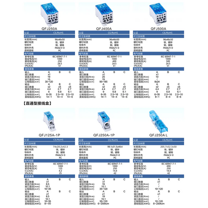 QFJ80A DIN Rail Automotive Distribution Terminal Block Electric Wire Connector Power Junction Boxes PA66 Housing