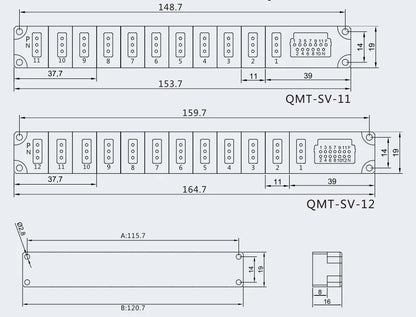 QMT-SV-6 70mA DC24V IP20 Multi-Ports Splitter NPN PNP 180 Degree Ports Modular Pcb Jack
