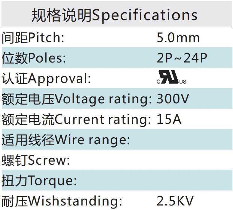 QS-500VF PCB Terminal Block 5.00mm Pitch 2-24P Green High Strength Screw Connector for Control Boards Industrial Automation