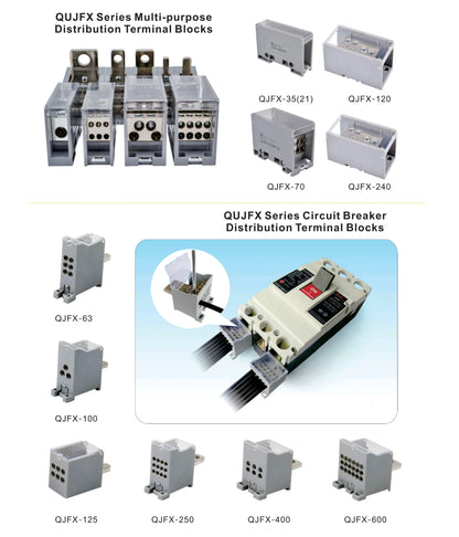 QJFX-2x70-4x16 Multi-purpose Busbar Terminal Block 690V 2 in 4 Out DIN Rail TH35 for Power Distribution
