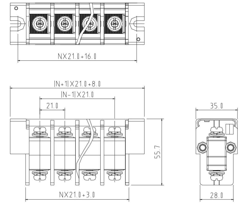 QTCQ-210 Barrier Strip 13mm Pitch 4 Poles 600V 50A 8-22AWG 2500VAC Barrier Terminal Blocks