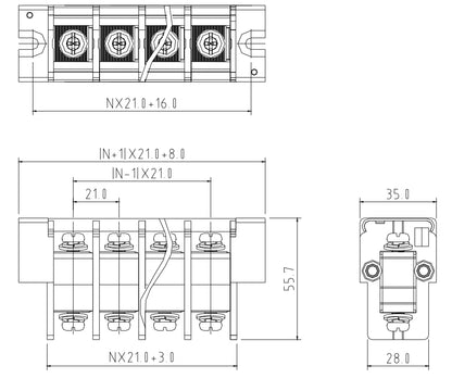 QTCQ-210 Barrier Strip 13mm Pitch 4 Poles 600V 50A 8-22AWG 2500VAC Barrier Terminal Blocks