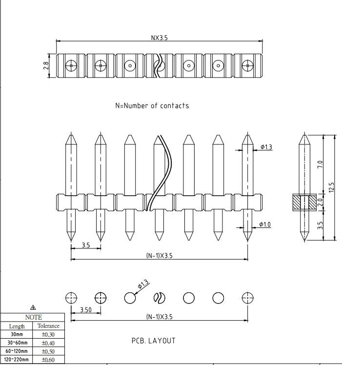 QSW-350  PCB Terminal Block Accessoires 3.50mm Pitch 2-24P 300V 10A High Quality 2.5KV Wishstanding PST 1,0/ 2-3,5 - Pin Strip