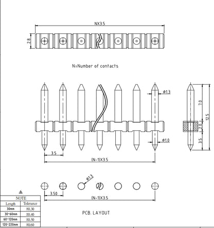 QSW-350  PCB Terminal Block Accessoires 3.50mm Pitch 2-24P 300V 10A High Quality 2.5KV Wishstanding PST 1,0/ 2-3,5 - Pin Strip