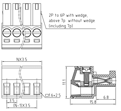 QPV-350 3.50mm Pitch 2-24P 300v 10A M2.0 Screw Green High Strength QPV Series Plug PCB Terminal Blocks