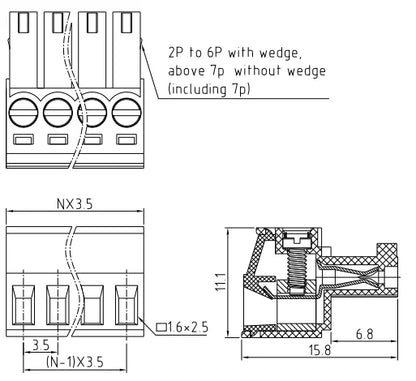 QPV-350 3.50mm Pitch 2-24P 300v 10A M2.0 Screw Green High Strength QPV Series Plug PCB Terminal Blocks