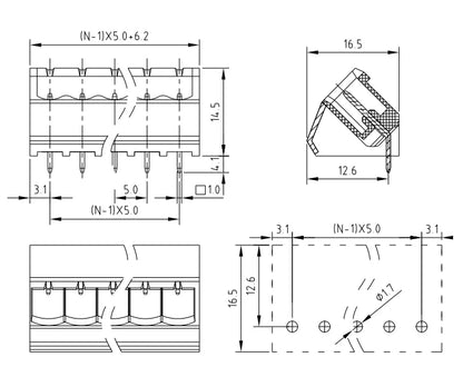 QS-500AC  PCB Terminal Blocks 5.00mm Pitch 2P-24P 300V 15A Green High Strength Screw Connector