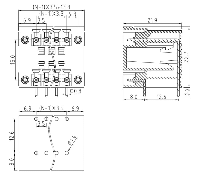 QSD-350RF  3.50MM Double Layer Terminal Block Connector 2P-24P PCB Plug-in Type Green Terminal Block with Flange