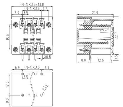 QSD-350RF  3.50MM Double Layer Terminal Block Connector 2P-24P PCB Plug-in Type Green Terminal Block with Flange
