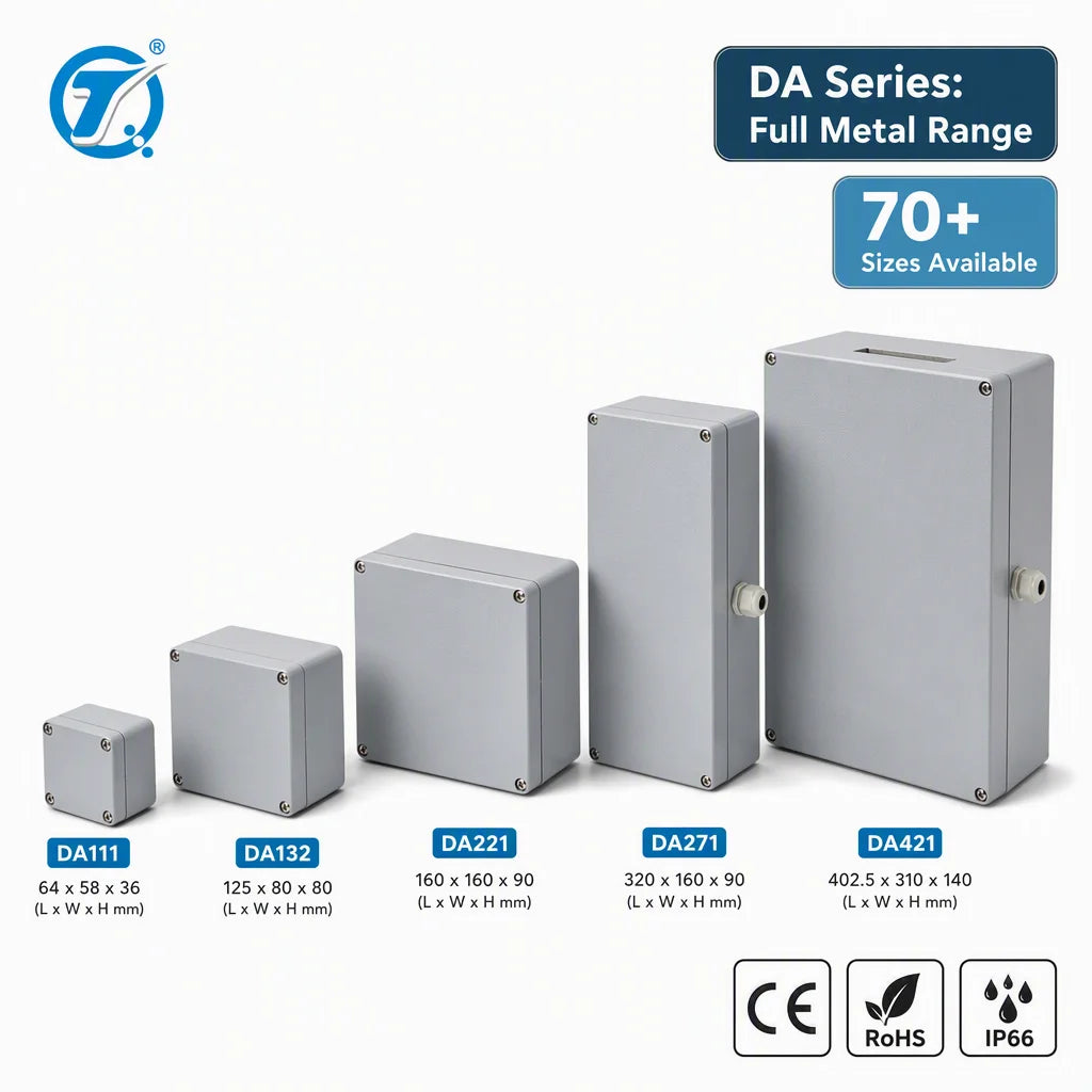 DA Series Custom Aluminum Junction Box IP66 Die-cast Metal Enclosure with CNC Drilling Powder Coating Service for Power Control